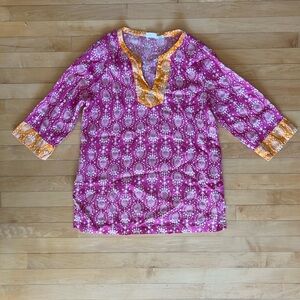 Sigrid Olsen Vibrant Pink and Orange Patterned Blouse